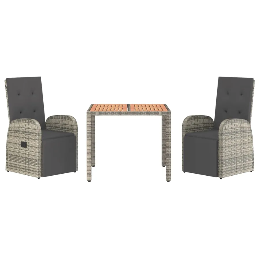 Ensemble à manger de jardin 3 pcs coussins gris résine tressée - 3
