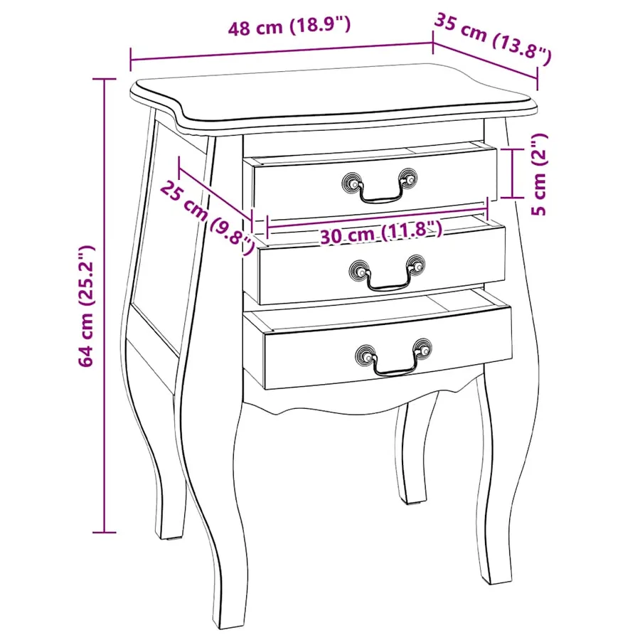 Table de chevet bois d'acajou massif 48x35x64 cm - 10