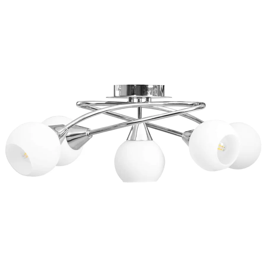 Plafonnier avec abat-jour en verre 5 ampoules E14 Blanc Bol - 2