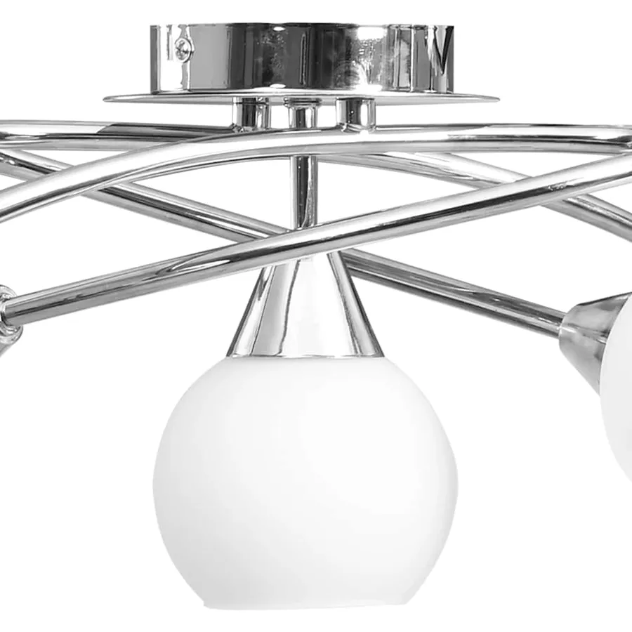 Plafonnier avec abat-jour en verre 5 ampoules E14 Blanc Bol - 6