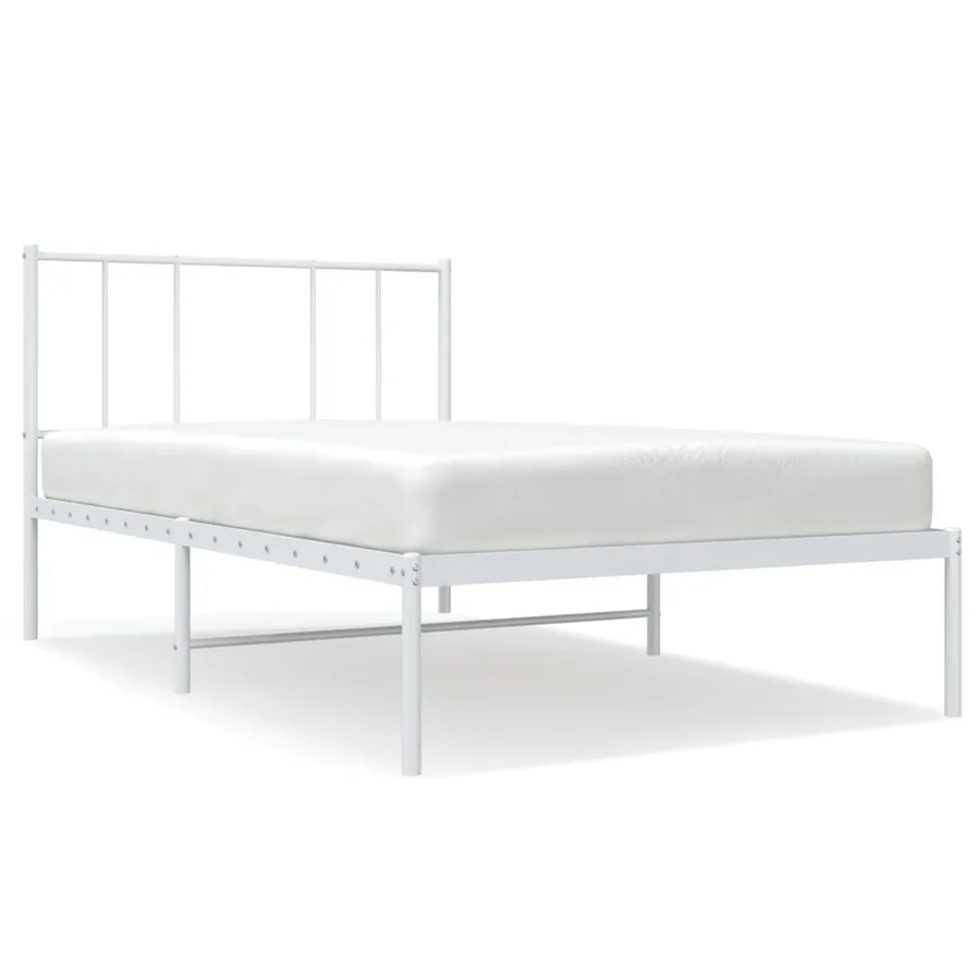 Cadre de lit métal sans matelas et tête de lit blanc 100x190 cm - 2