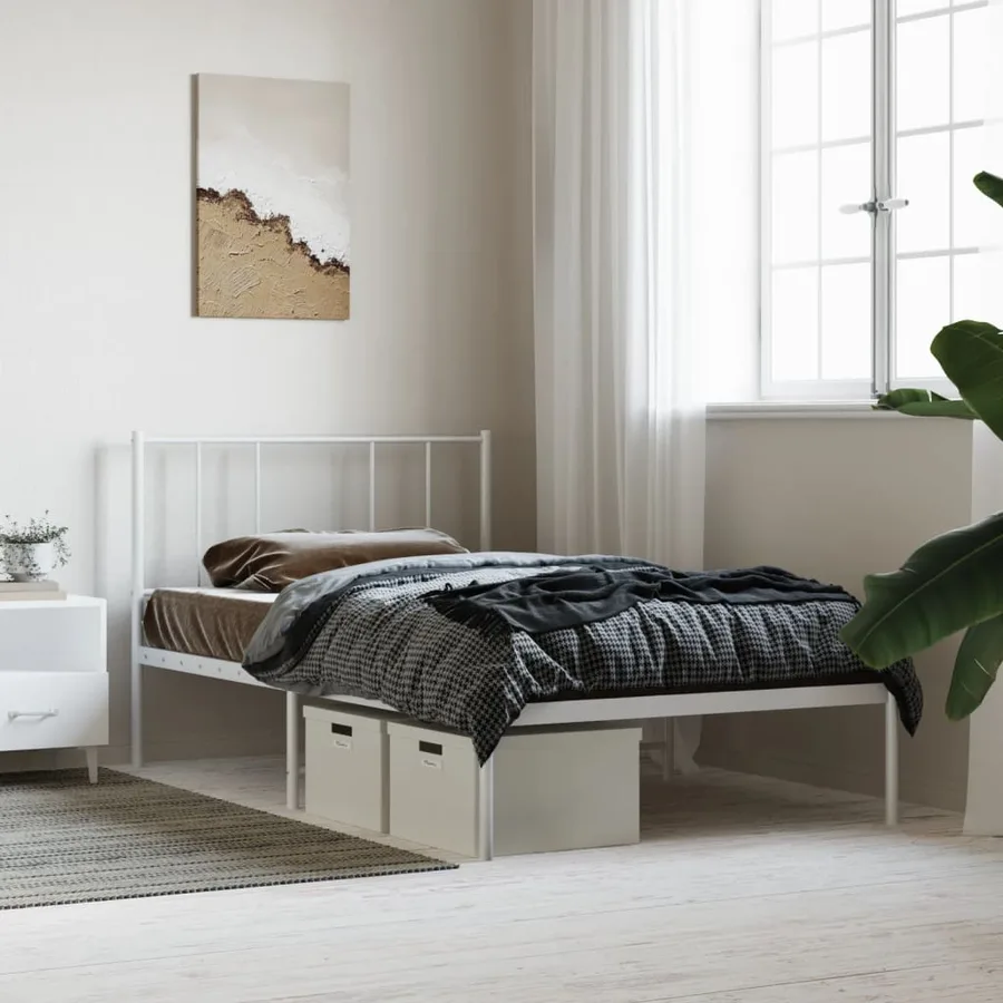 Cadre de lit métal sans matelas et tête de lit blanc 100x190 cm - 4