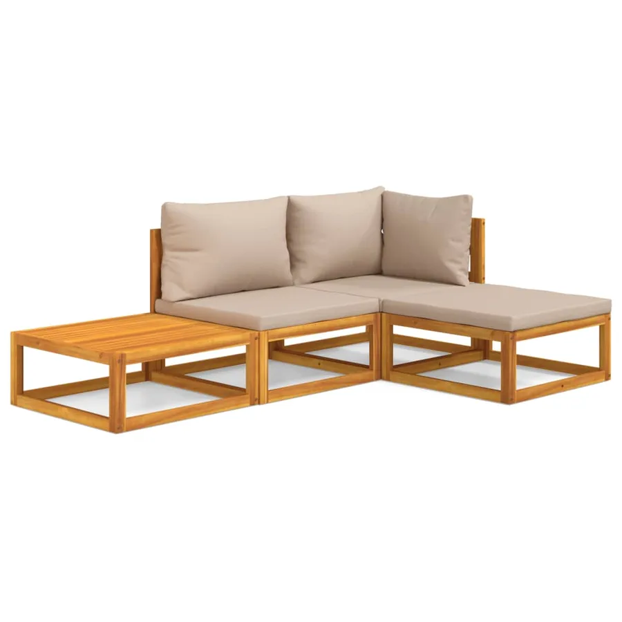 Salon de jardin 4 pcs avec coussins taupe bois massif - 2