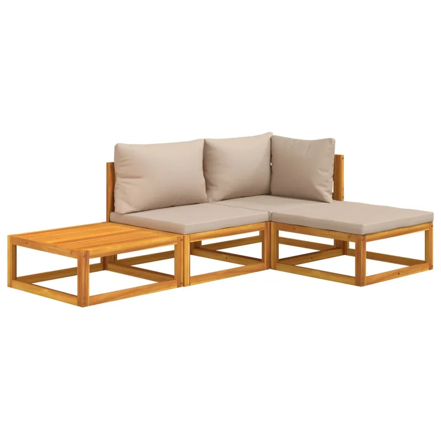 Salon de jardin 4 pcs avec coussins taupe bois massif - 3