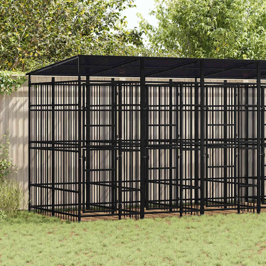 Chenil d'extérieur avec toit pour chiens Acier 11,06 m²