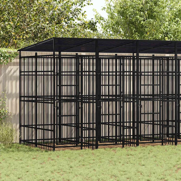 Chenil d'extérieur avec toit pour chiens Acier 11,06 m²