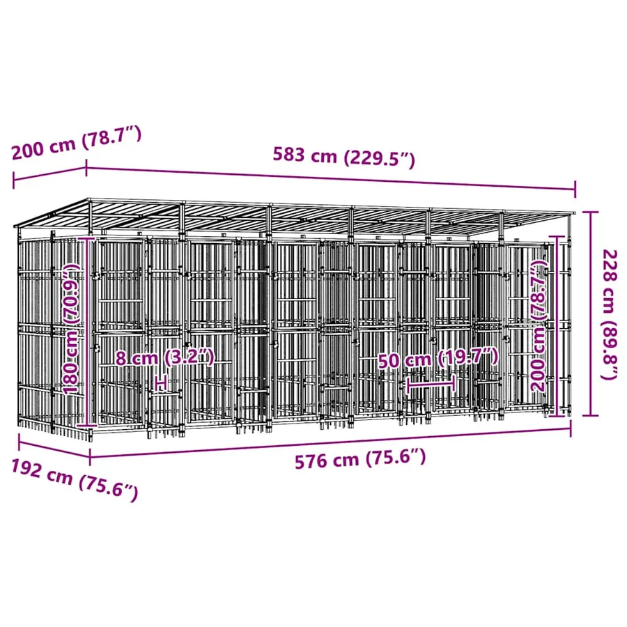 Chenil d'extérieur avec toit pour chiens Acier 11,06 m² - 11