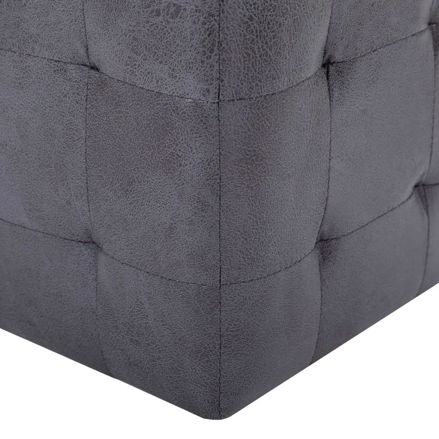 2 pcs Poufs Gris 30 x 30 x 30 cm Similicuir daim - 5