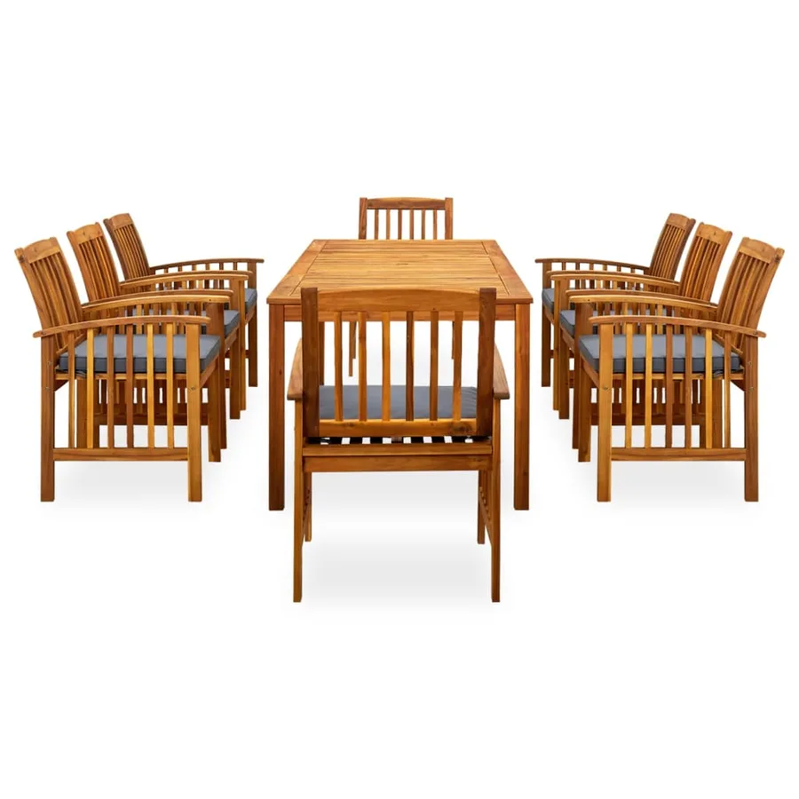 Ensemble à manger de jardin 9 pcs avec coussins Acacia solide - 2