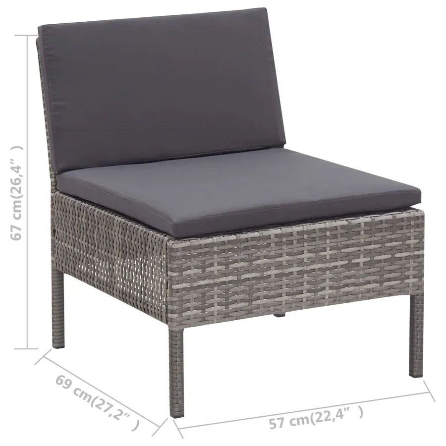 Salon de jardin 5 pcs avec coussins résine tressée gris - 13