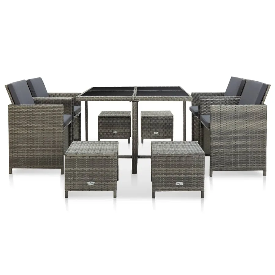 Ensemble à manger d'extérieur 9pcs et coussins Résine tressée - 2