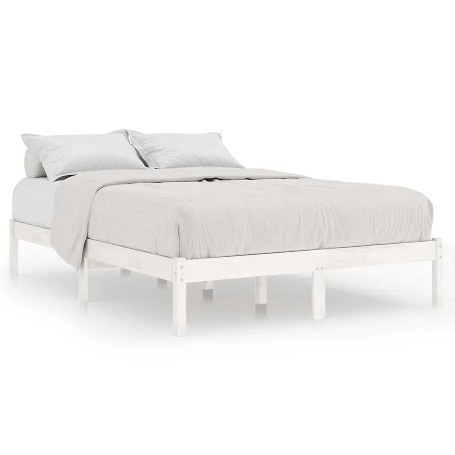 Cadre de lit sans matelas blanc bois massif - 2