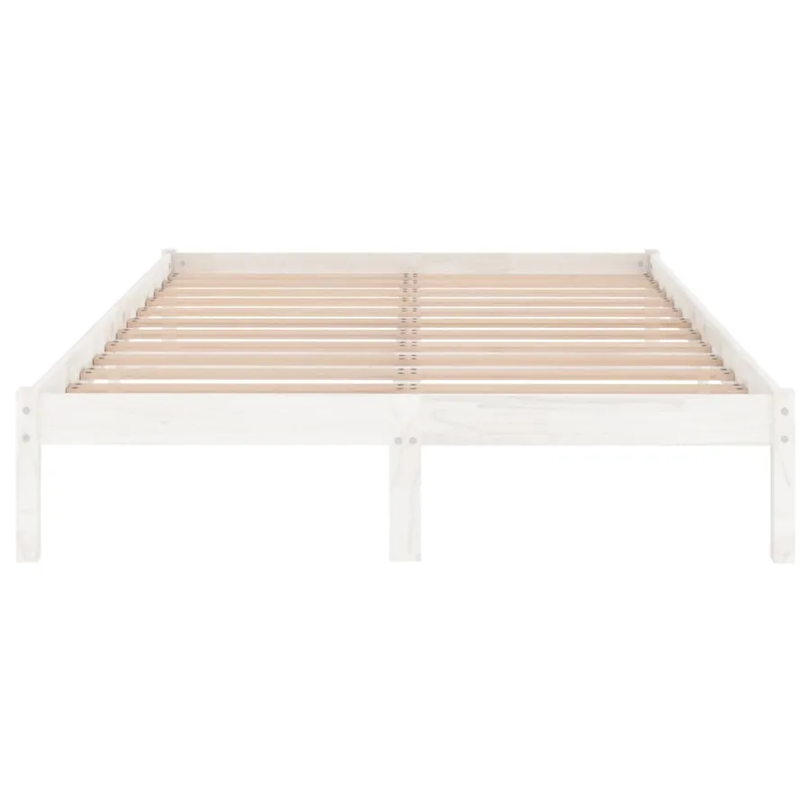 Cadre de lit sans matelas blanc bois massif - 4