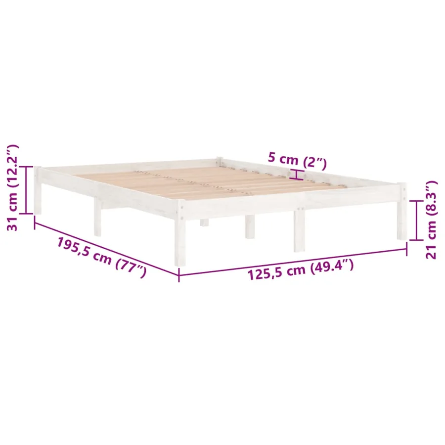 Cadre de lit sans matelas blanc bois massif - 8