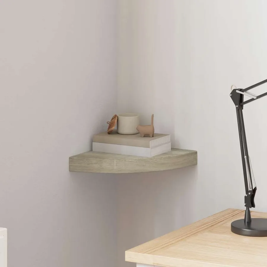 Étagère d'angle flottante chêne 25x25x3,8 cm MDF