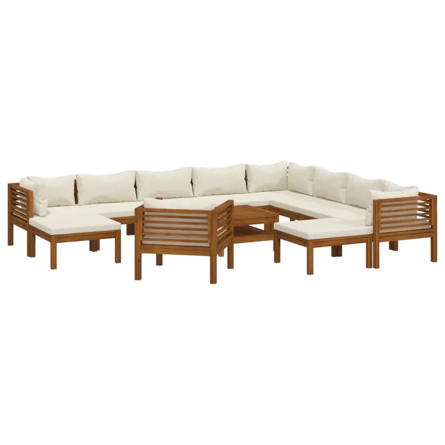 Salon de jardin 12 pcs avec coussin crème Bois d'acacia solide - 2