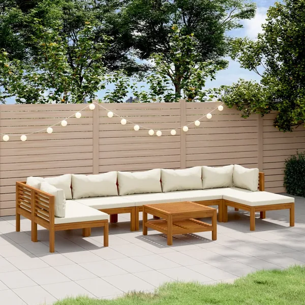 Salon de jardin 8 pcs avec coussin crème Bois d'acacia solide