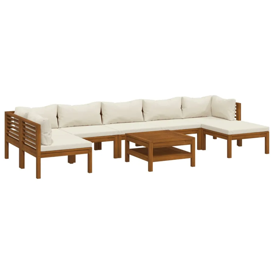 Salon de jardin 8 pcs avec coussin crème Bois d'acacia solide - 2