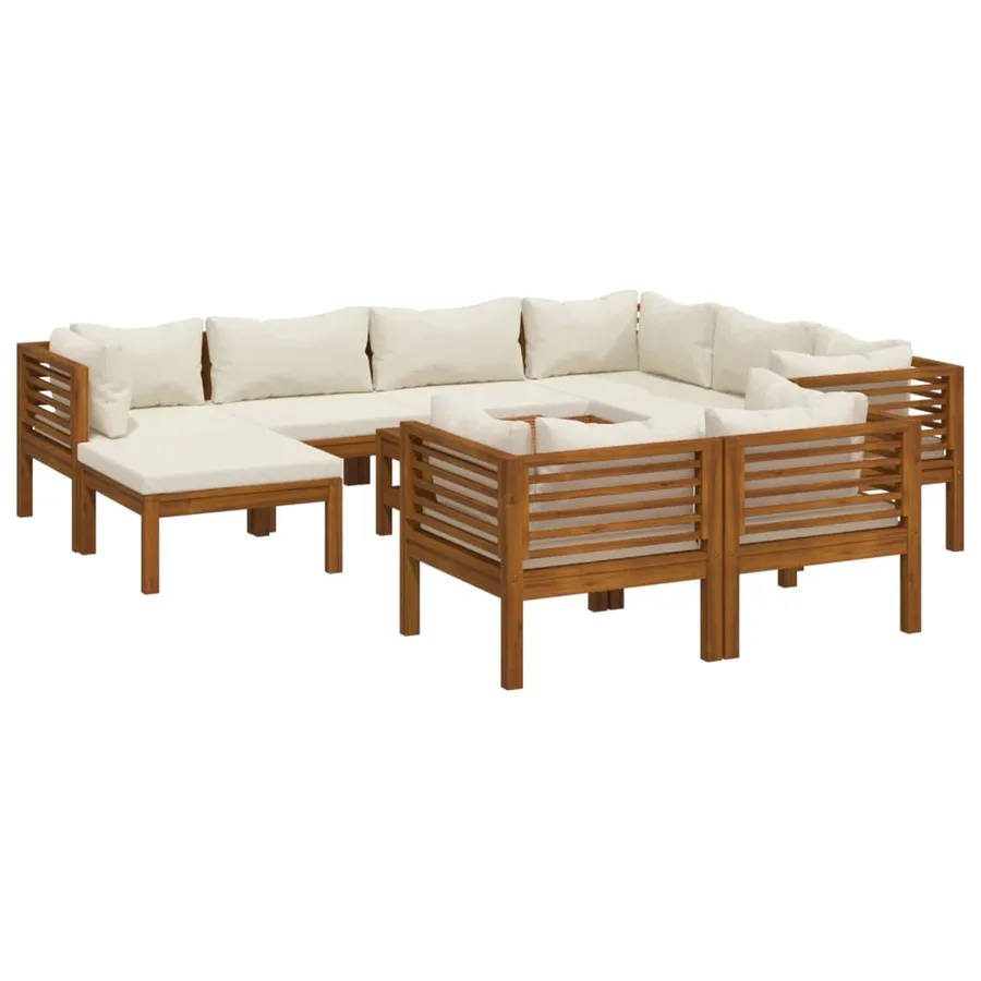 Salon de jardin 10 pcs avec coussin crème Bois d'acacia solide - 2