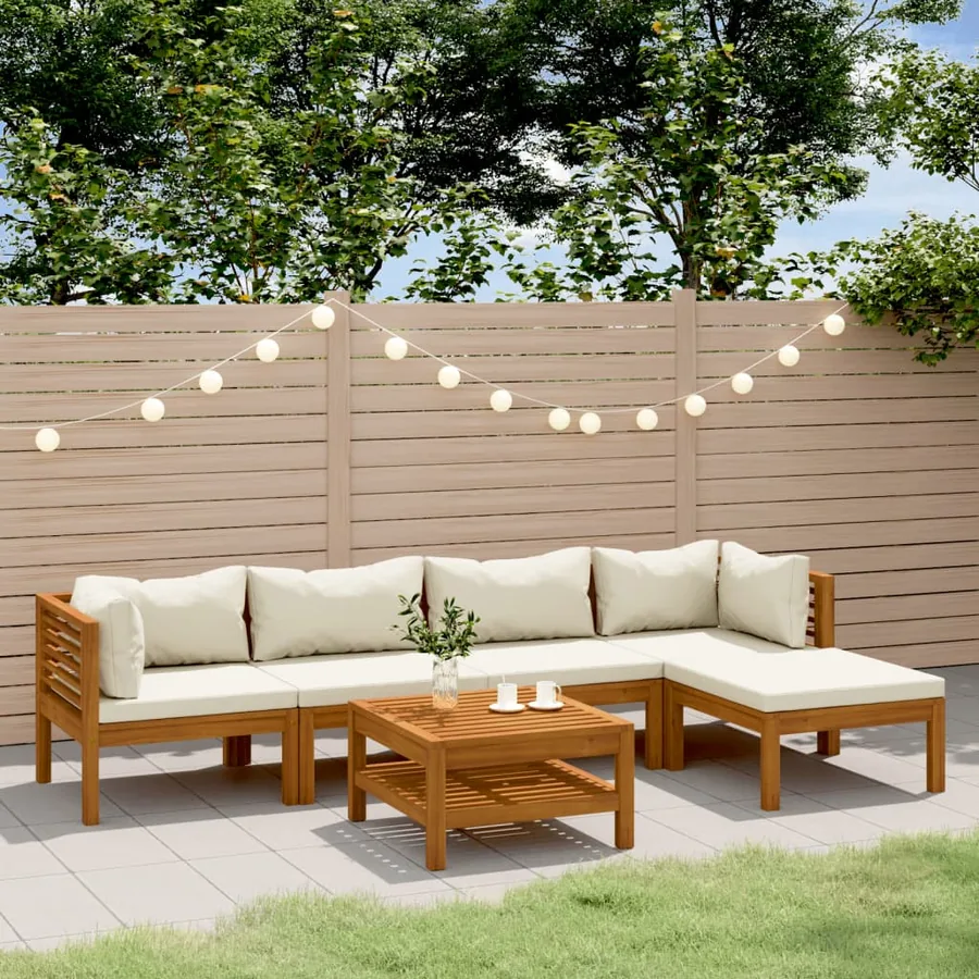 Salon de jardin 6 pcs avec coussin crème Bois d'acacia solide