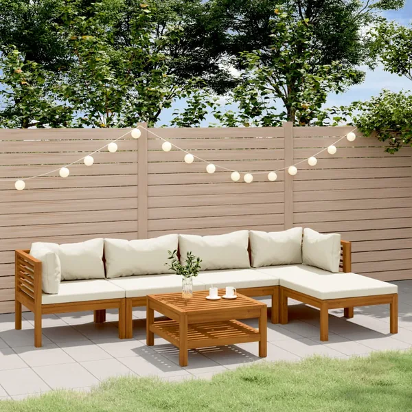 Salon de jardin 6 pcs avec coussin crème Bois d'acacia solide