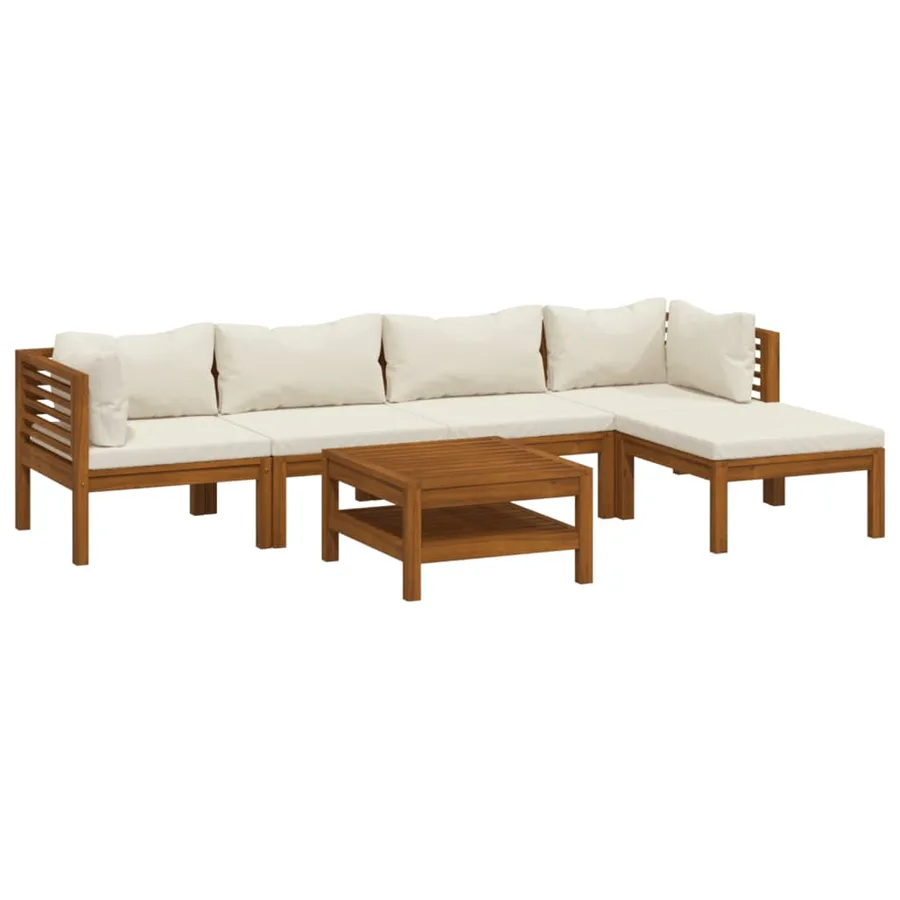 Salon de jardin 6 pcs avec coussin crème Bois d'acacia solide - 2