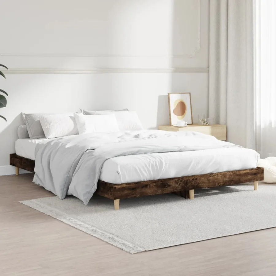 Cadre de lit sans matelas chêne fumé 135x190 cm bois ingénierie - 4
