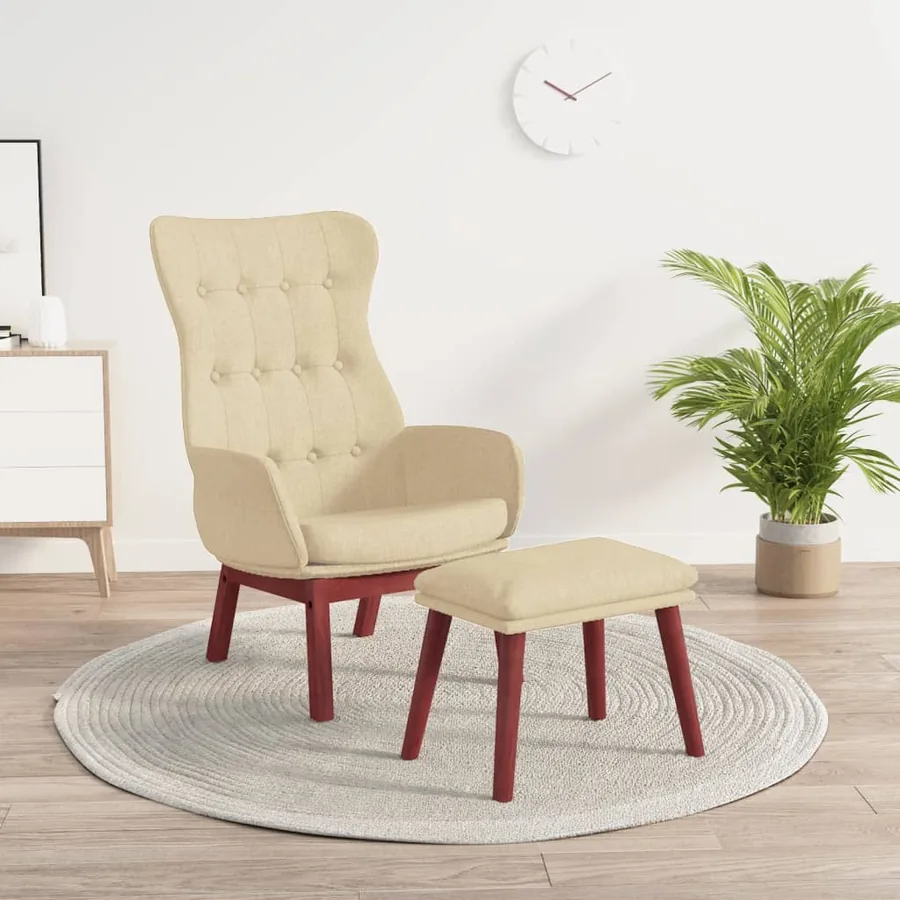 Chaise de relaxation avec repose-pied Crème Tissu