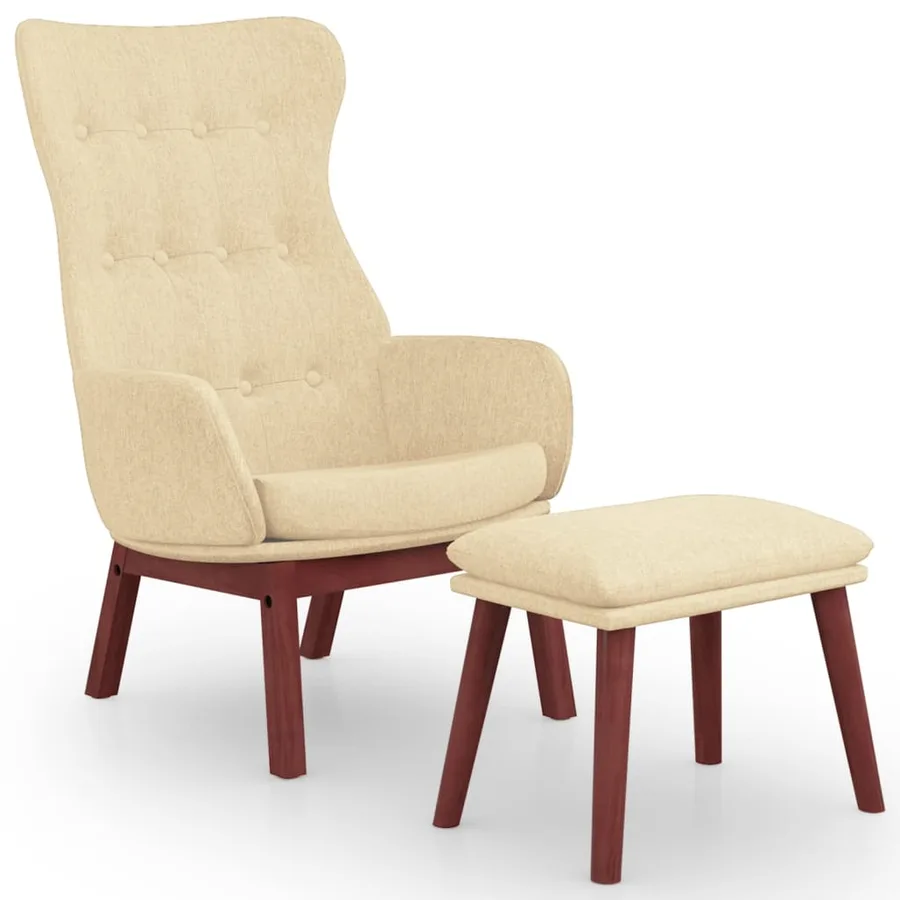 Chaise de relaxation avec repose-pied Crème Tissu - 2