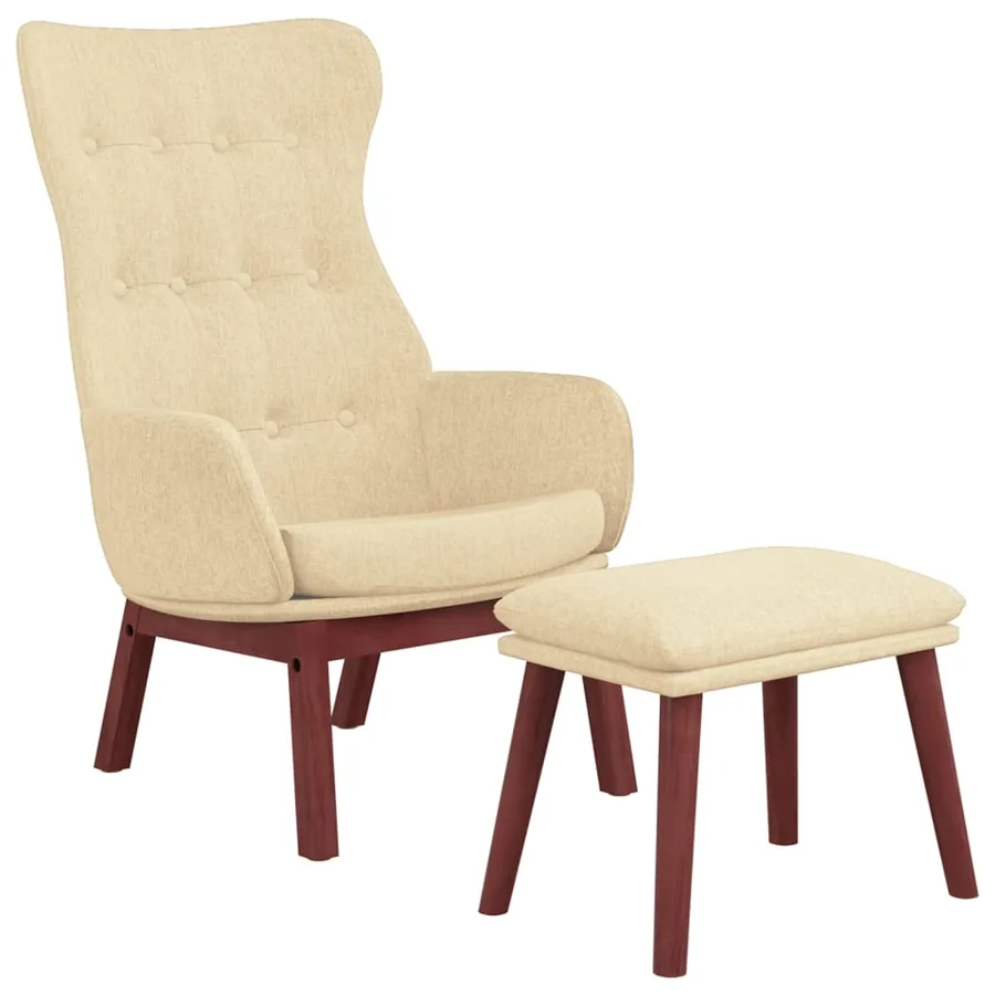 Chaise de relaxation avec repose-pied Crème Tissu - 3