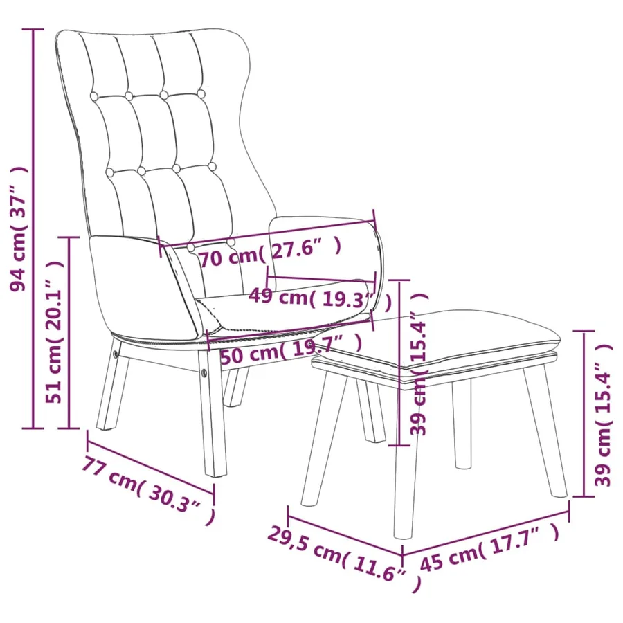 Chaise de relaxation avec repose-pied Crème Tissu - 7