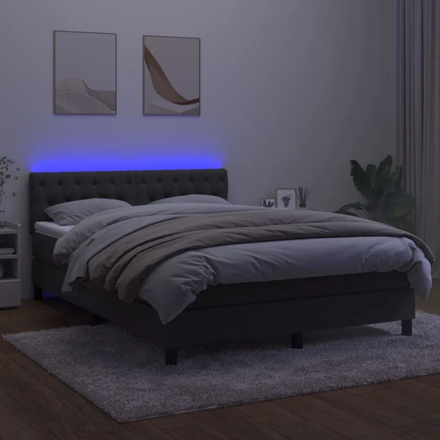 Sommier à lattes de lit avec matelas LED Gris foncé 140x200 cm - 4