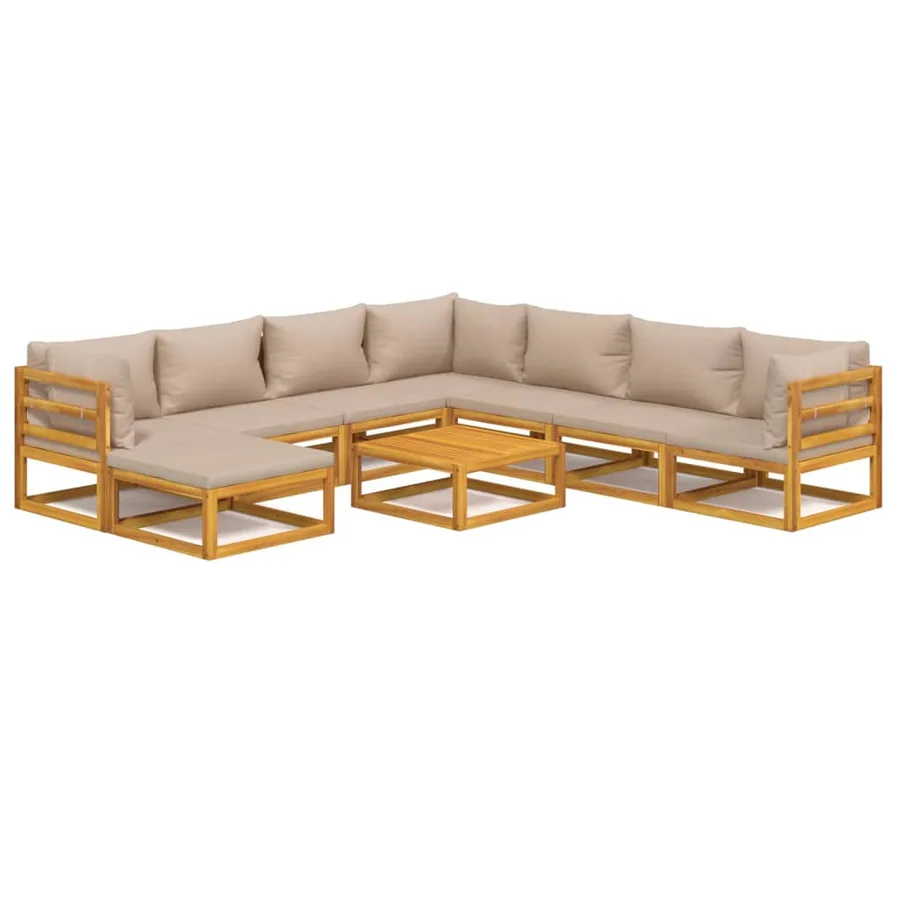 Salon de jardin 9 pcs avec coussins taupe bois massif - 2