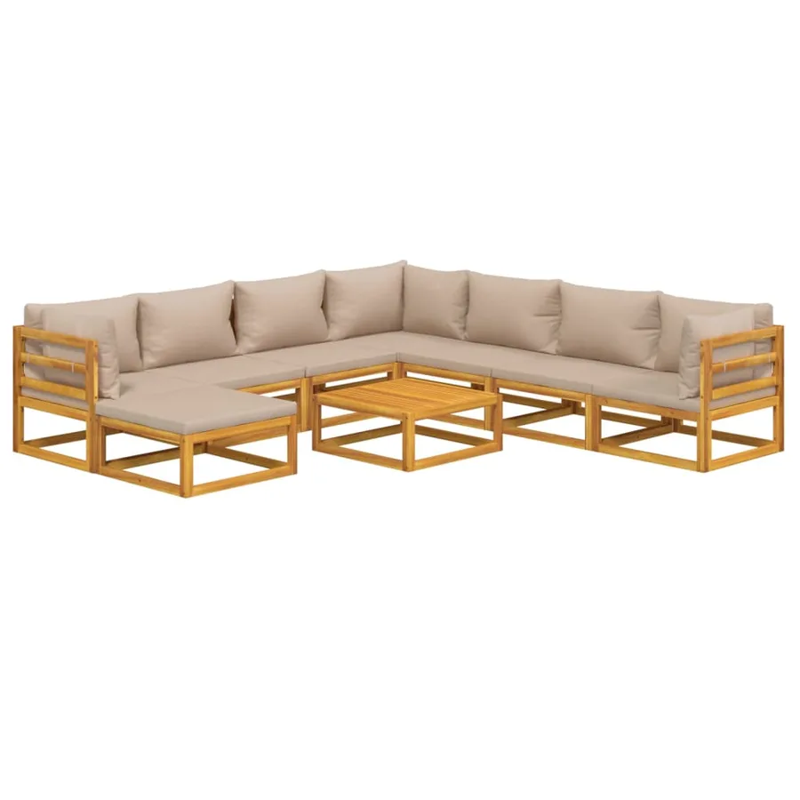 Salon de jardin 9 pcs avec coussins taupe bois massif - 3