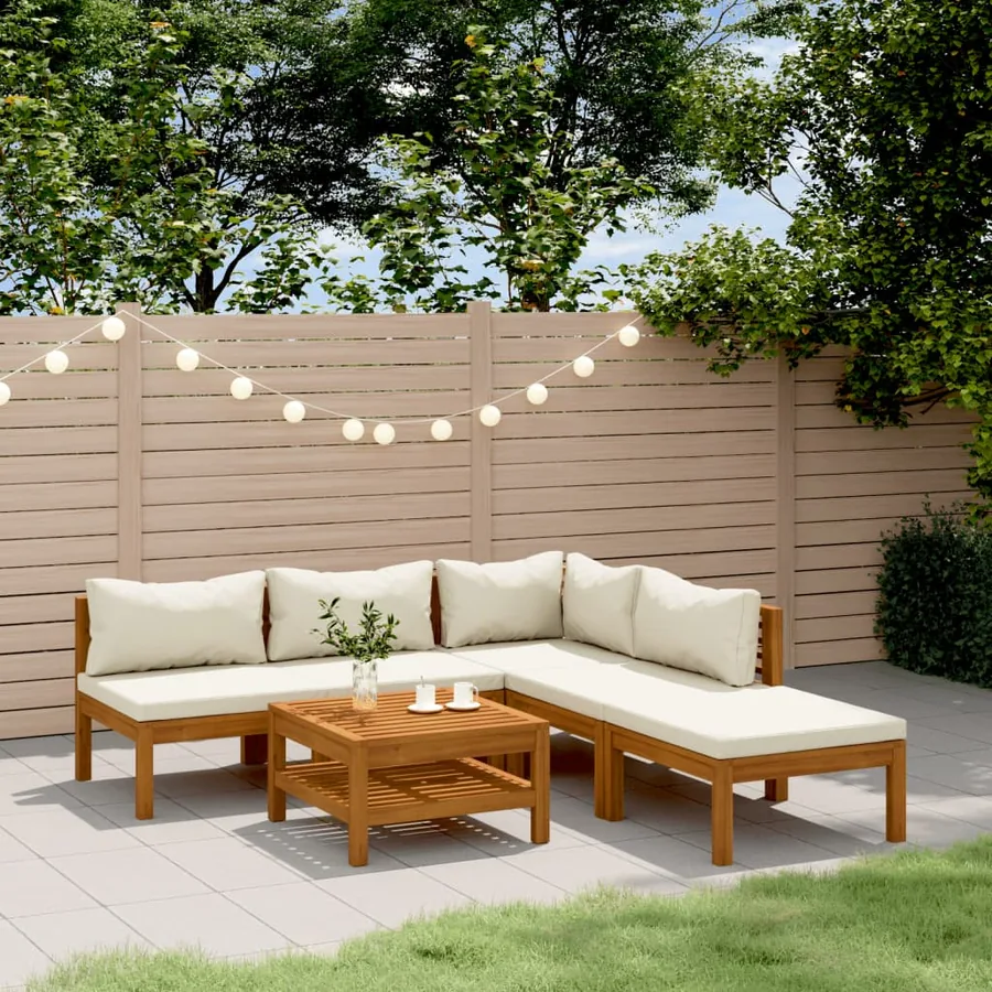 Salon de jardin 6 pcs avec coussin crème Bois d'acacia solide