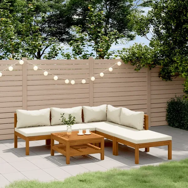Salon de jardin 6 pcs avec coussin crème Bois d'acacia solide
