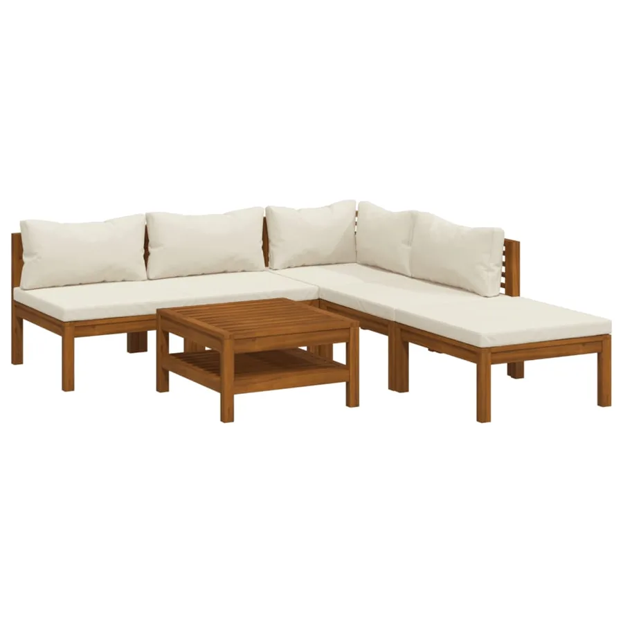 Salon de jardin 6 pcs avec coussin crème Bois d'acacia solide - 2