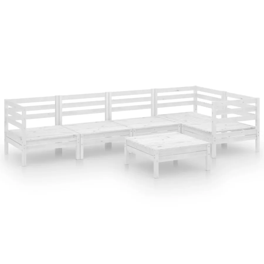 Salon de jardin 6 pcs Bois de pin massif Blanc - 2