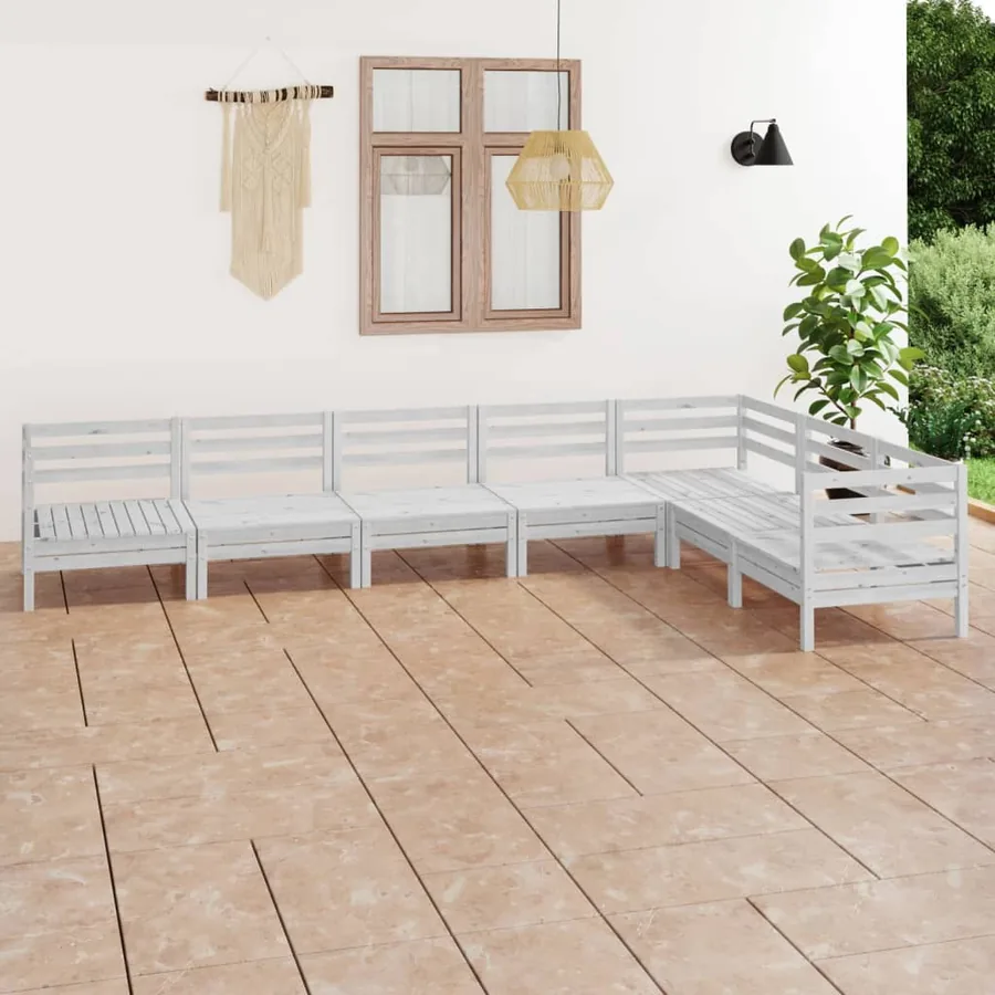 Salon de jardin 7 pcs Bois de pin massif Blanc