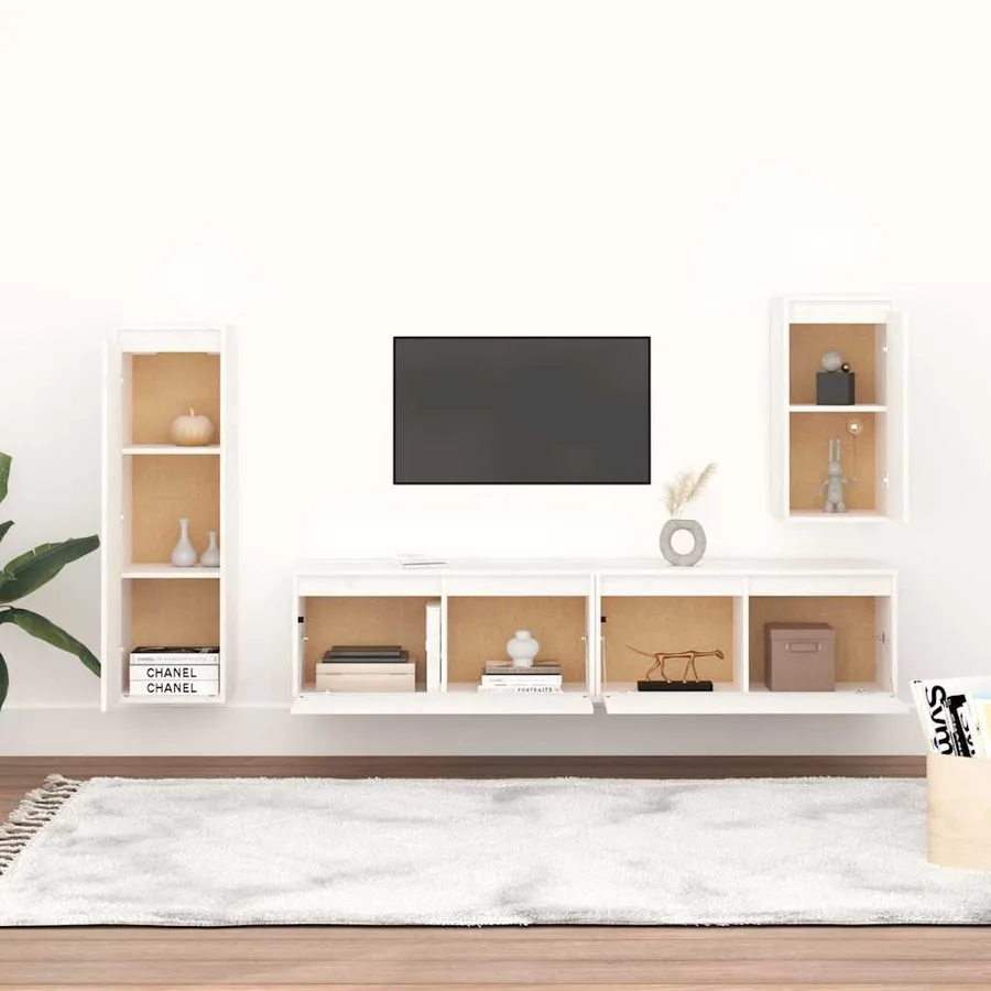Meubles TV 4 pcs Blanc Bois massif de pin - 3