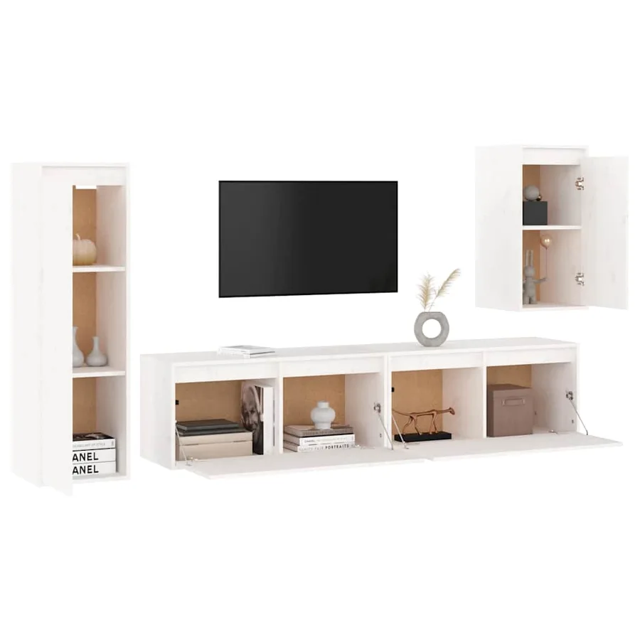 Meubles TV 4 pcs Blanc Bois massif de pin - 4
