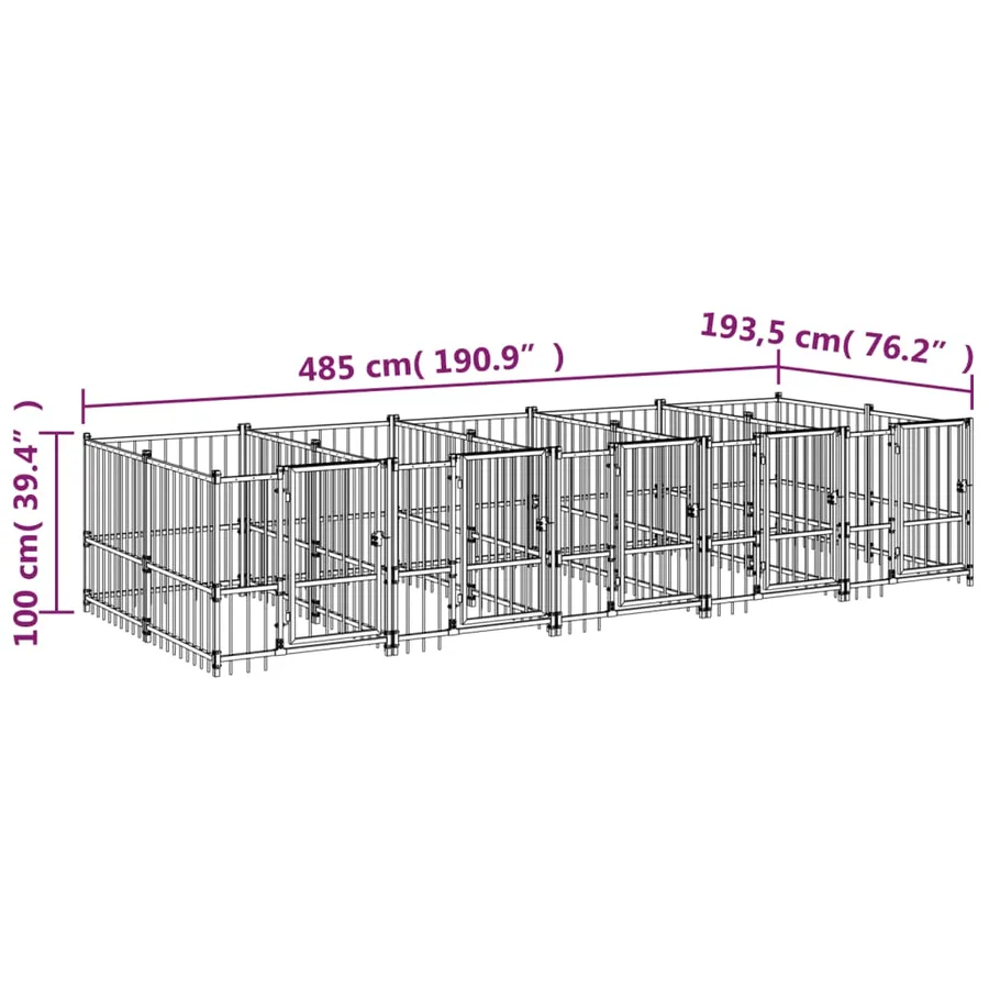 Chenil d'extérieur pour chiens Acier 9,38 m² - 6