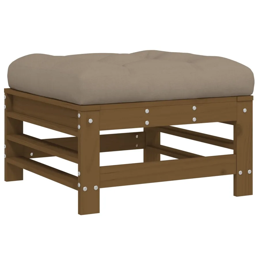Repose-pied de jardin et coussin marron miel bois de pin massif - 2
