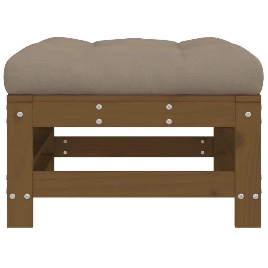 Repose-pied de jardin et coussin marron miel bois de pin massif - 3