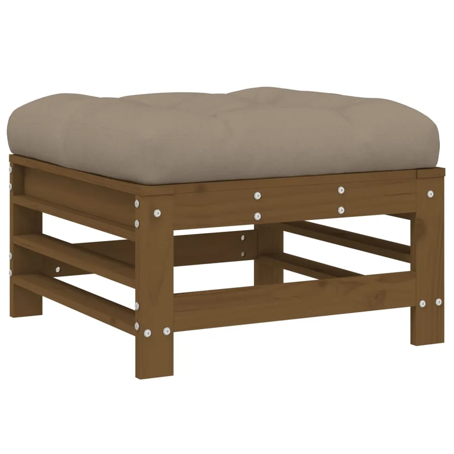 Repose-pied de jardin et coussin marron miel bois de pin massif - 5