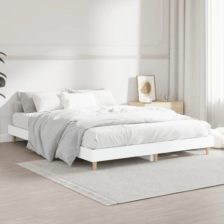 Cadre de lit sans matelas blanc 135x190 cm bois d'ingénierie - 4