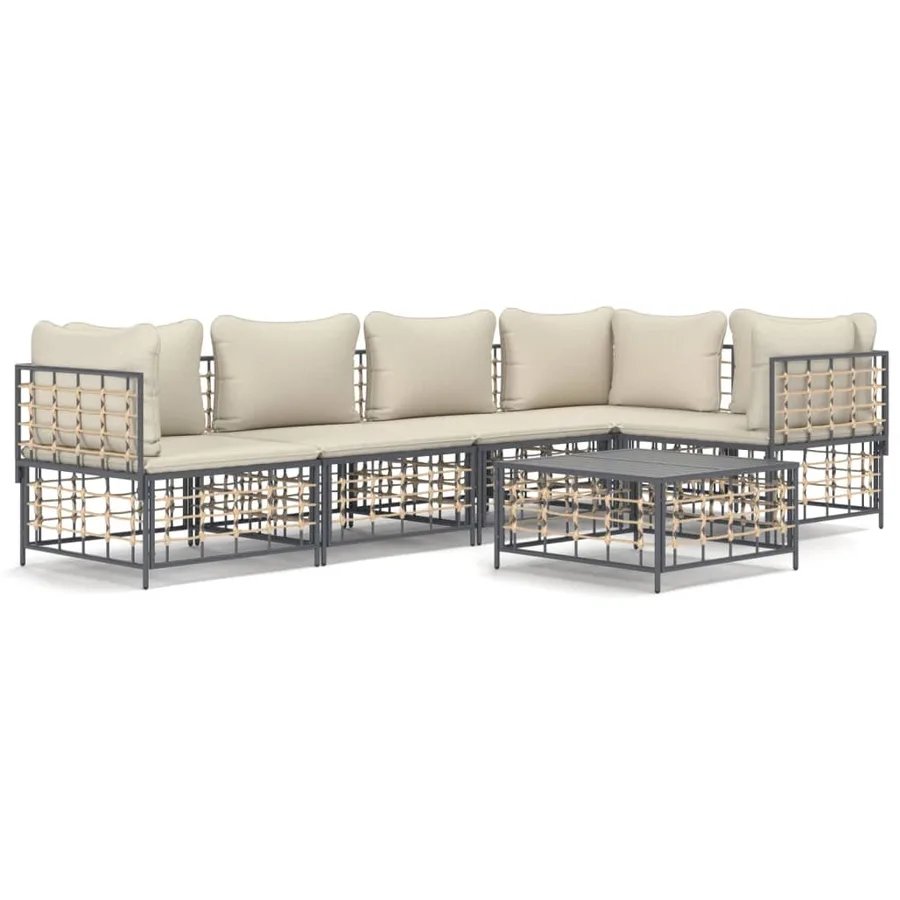 Salon de jardin 6 pcs avec coussins anthracite résine tressée - 2