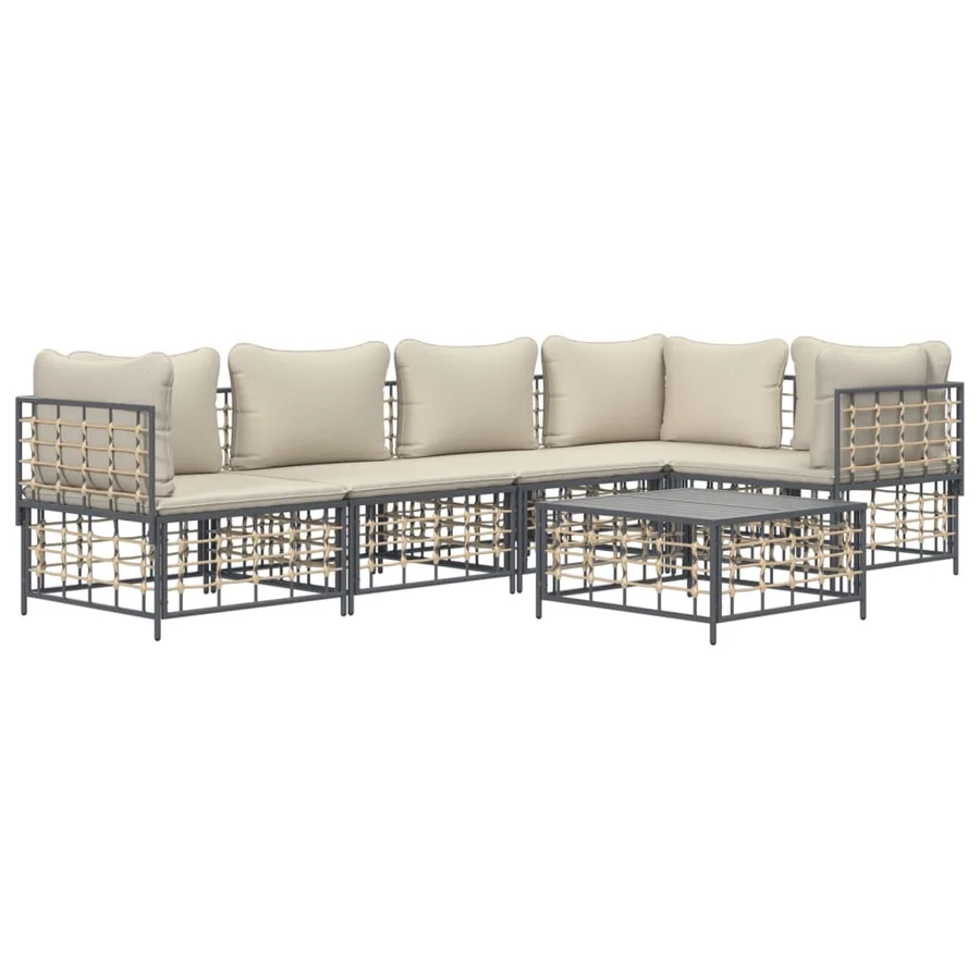 Salon de jardin 6 pcs avec coussins anthracite résine tressée - 3