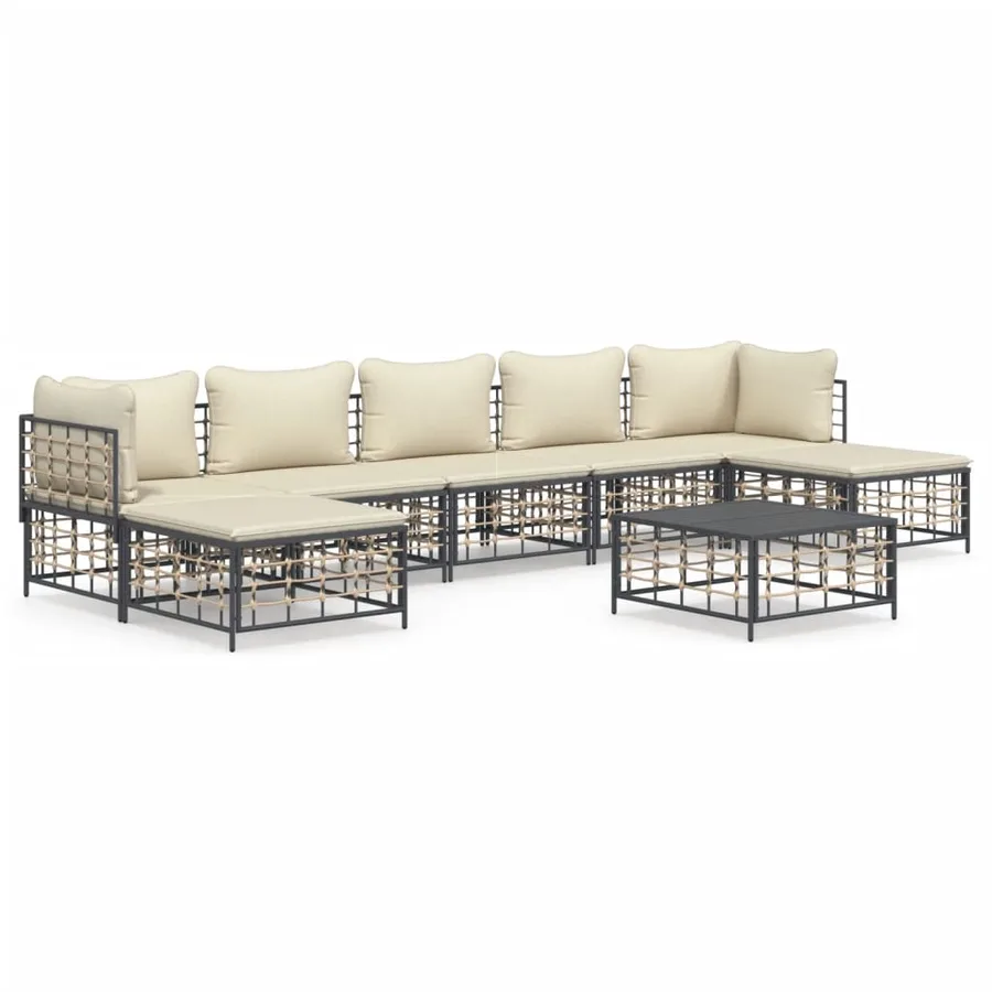 Salon de jardin 8 pcs avec coussins anthracite résine tressée - 2