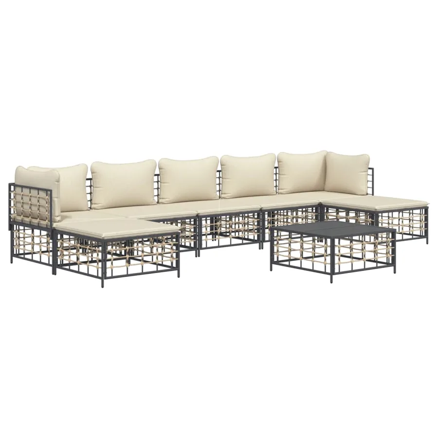 Salon de jardin 8 pcs avec coussins anthracite résine tressée - 3